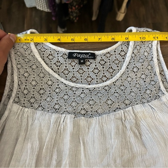 💕 papa Sleeveless White and Gray Lace Top M - Picture 7 of 9